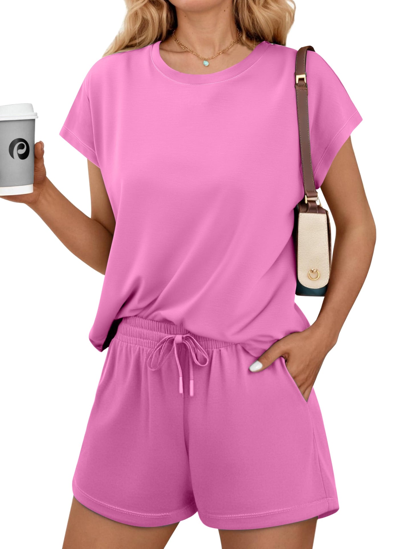 Womens Summer Crewneck Matching Shorts Lounge Set