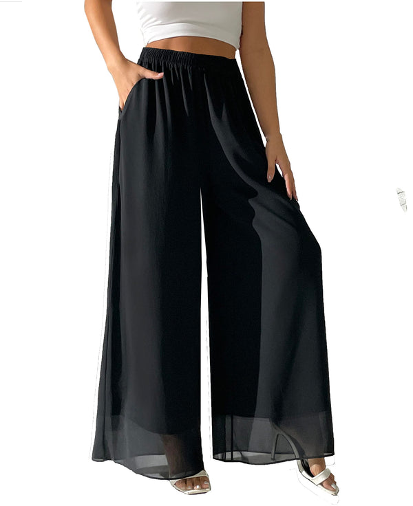 Women's Chiffon Double Layer Wide Leg Palazzo Pants