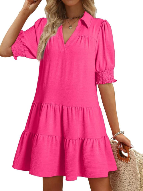 📣Smocked Sleeve Tiered V-Neck Mini Dress