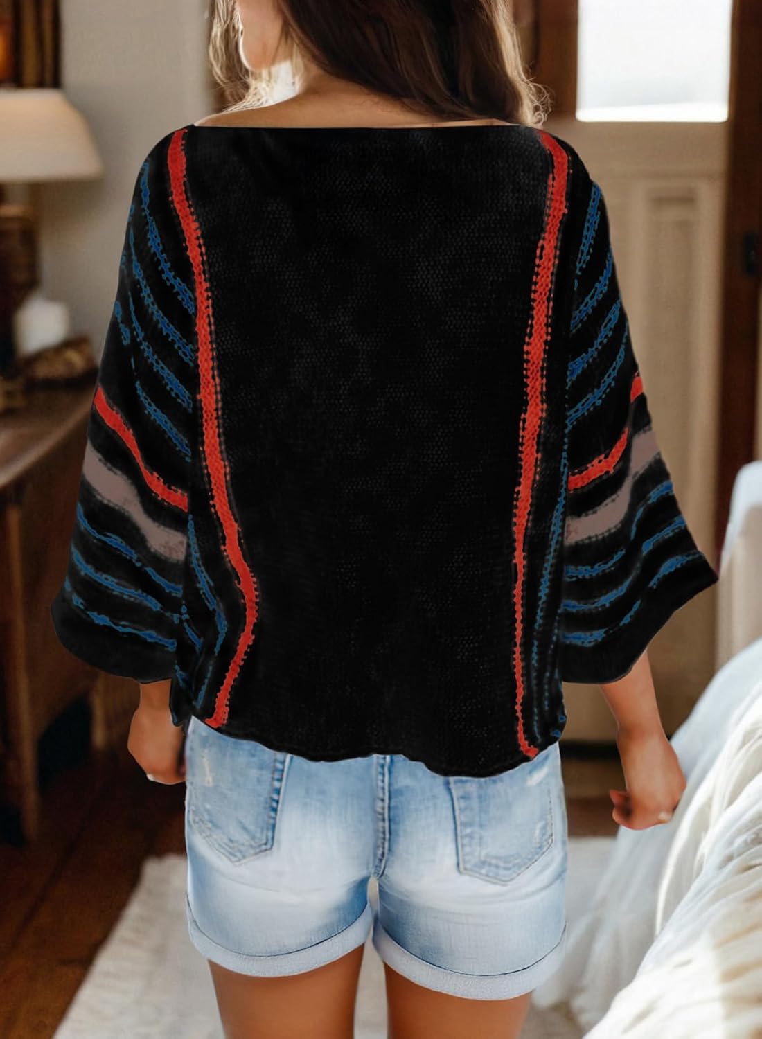 ✨Hot Sale-Women's Casual Color Block Striped Cable Knit Boho Sweater