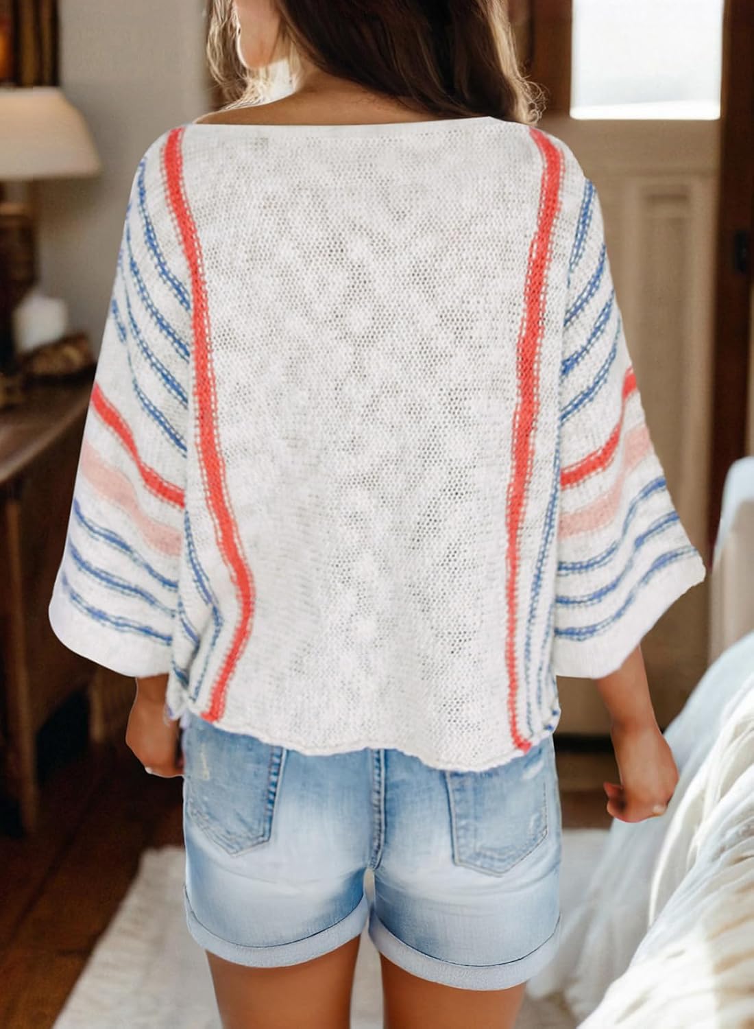 ✨Hot Sale-Women's Casual Color Block Striped Cable Knit Boho Sweater