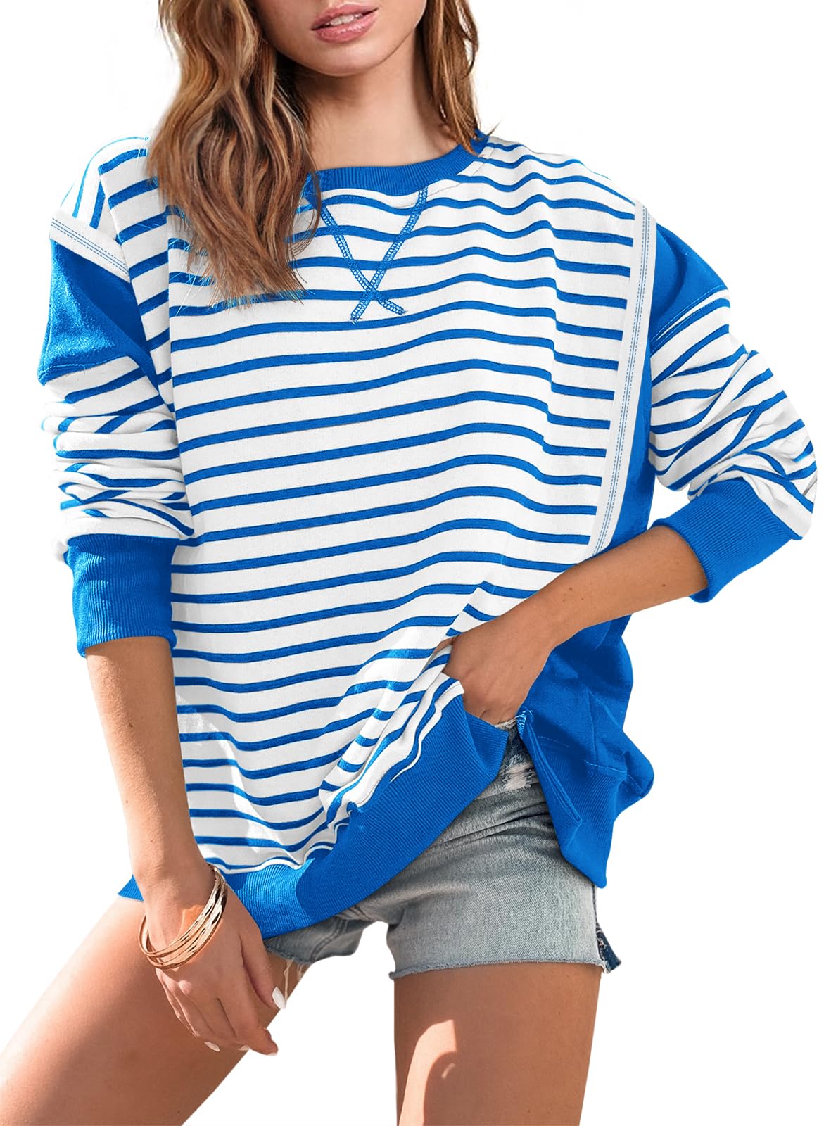 Striped Color Block Oversized Sweatshirt