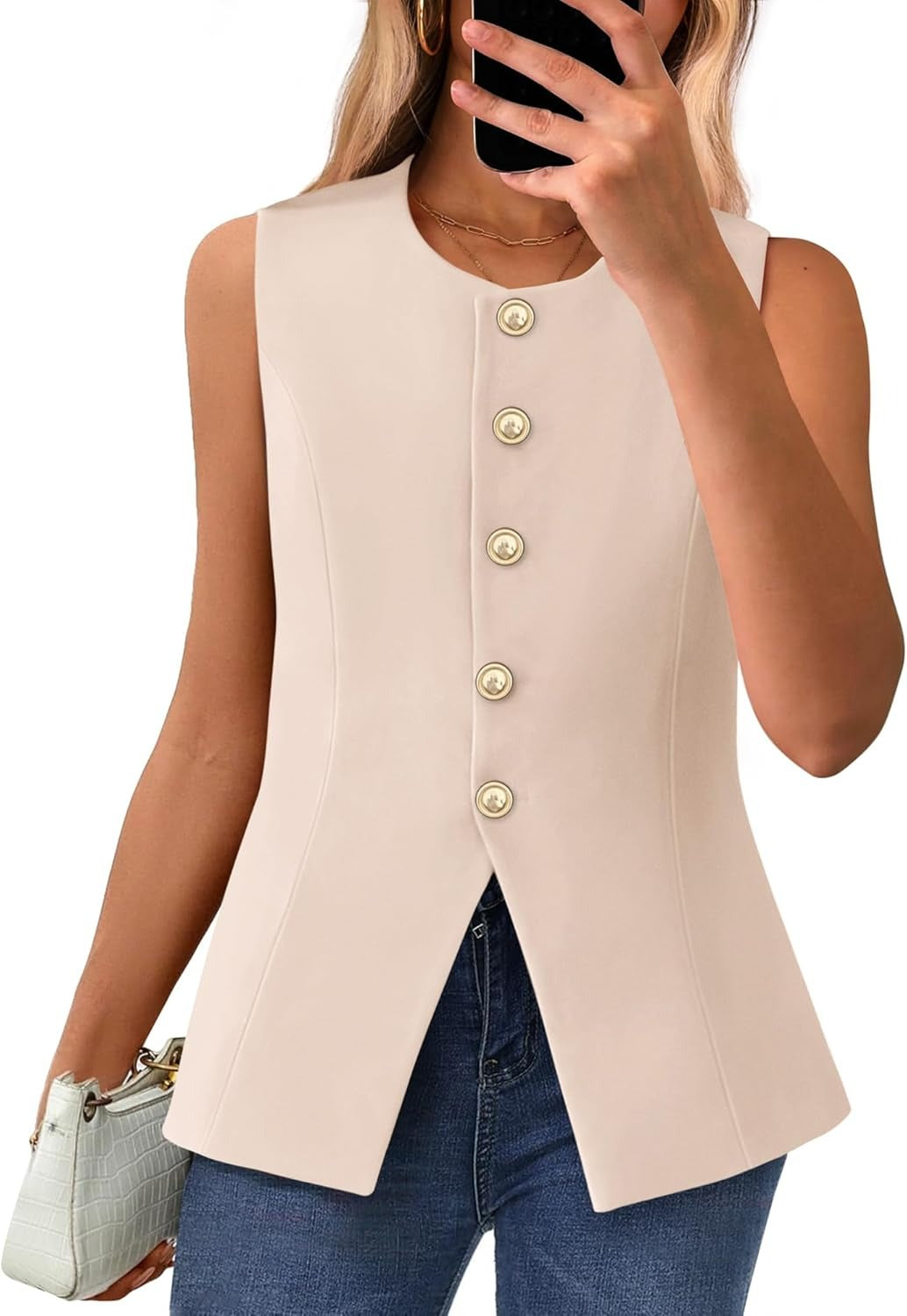 ✨Women's Round Neck Elegant Sleeveless Button-Down Blazer Top