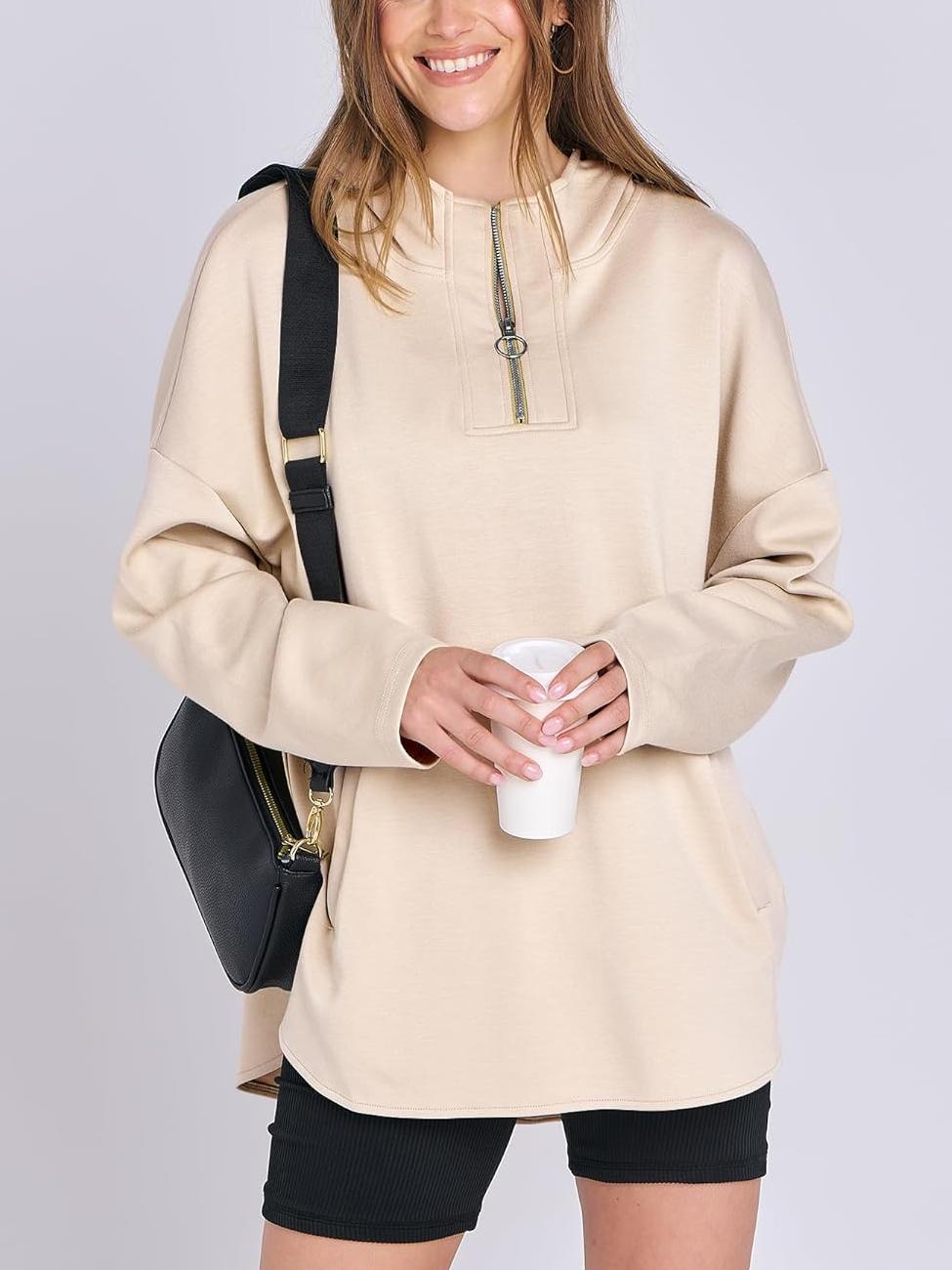 ✨Women's Oversized Quarter Zip Tunic Hoodie (Buy 2 Free Shipping)