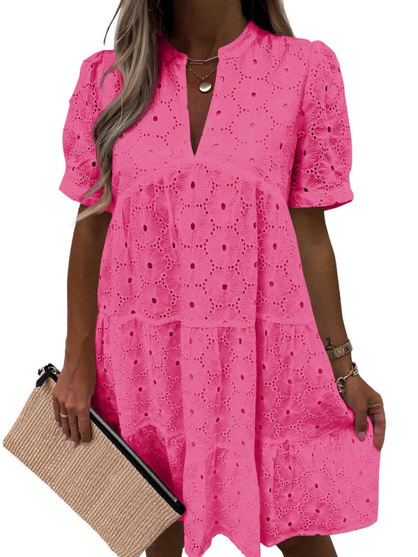 Women’s Lace Dresses Eyelet Casual Flowy Babydoll Swing
