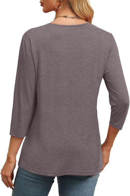 ✨Flash Sale Women's Trendy V Neck 3/4 Long Sleeve Tops Loose Fit Blouse