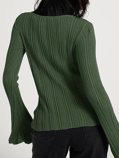 Womens Bell Long Sleeve Knit Tops Lightweight Pullover Sweaters