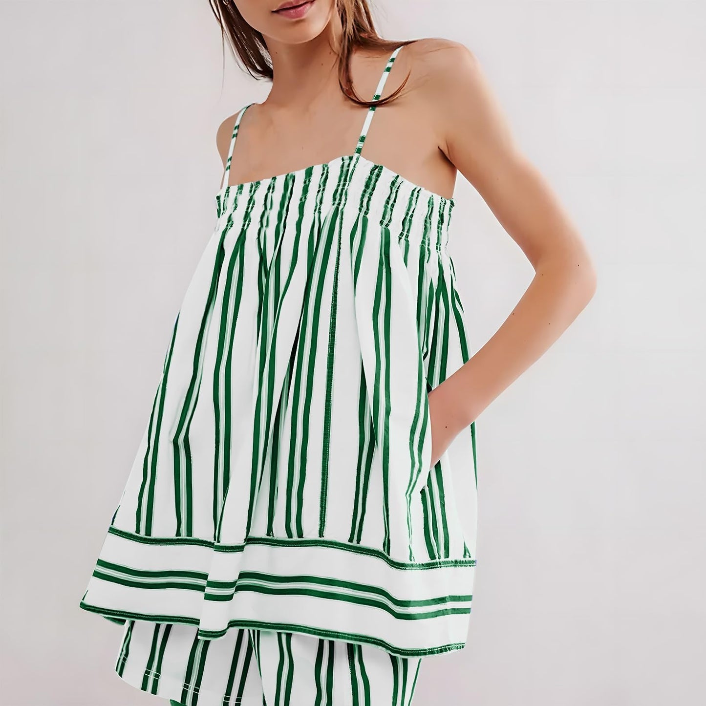 ✨Women 2 Piece Camisole Babydoll Top Tank Striped Boxer Shorts Matching Pjs Outfit Lounge Sets