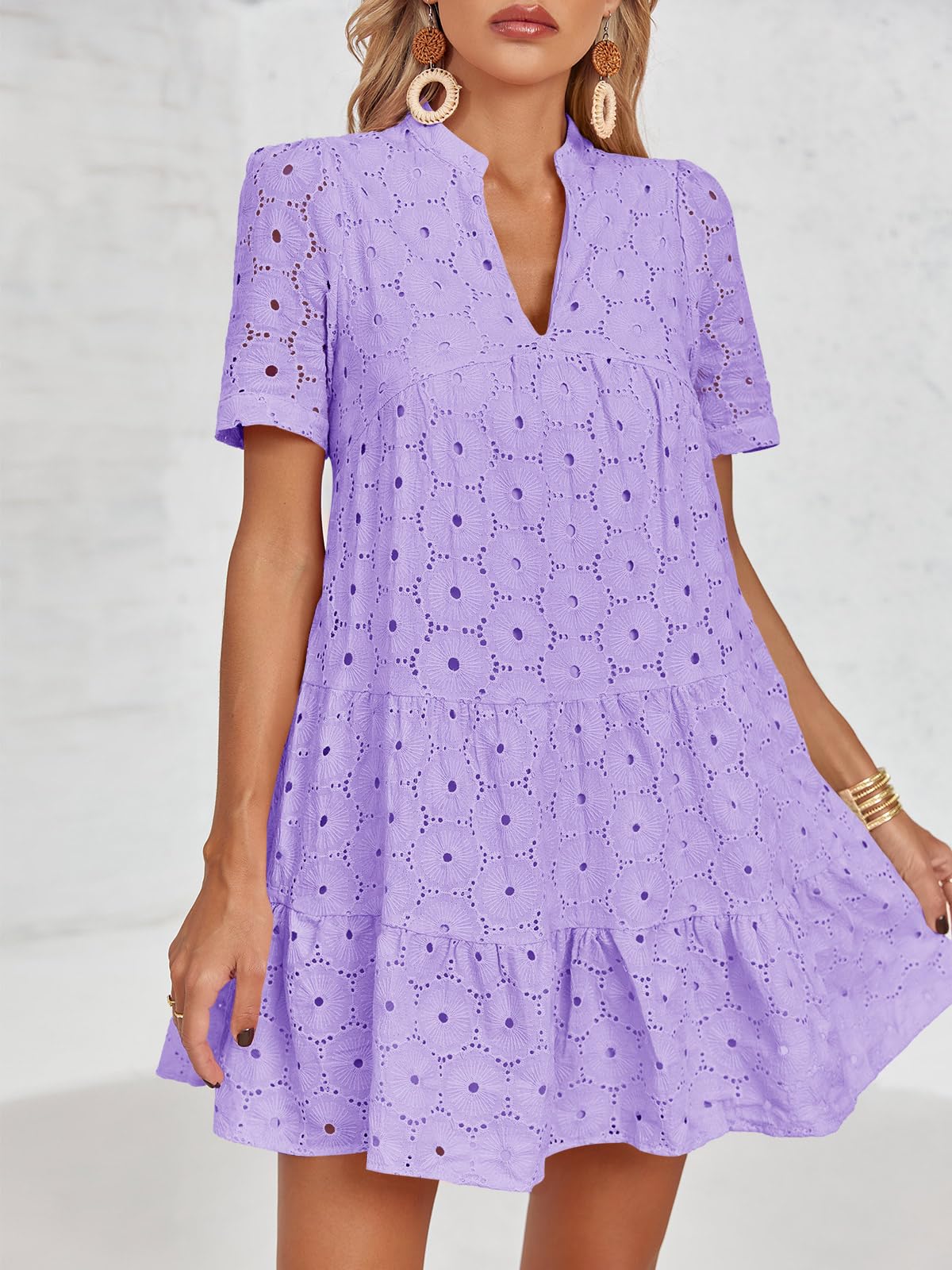 Women’s Lace Dresses Eyelet Casual Flowy Babydoll Swing