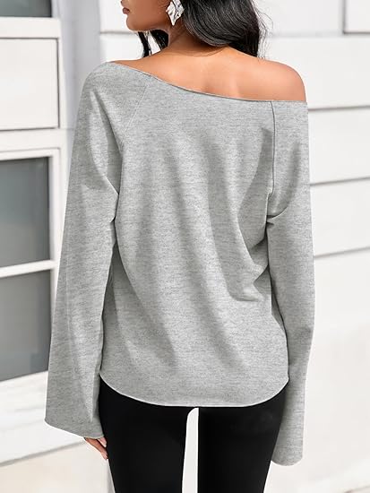 ✨Womens Lightweight Oversized Off The Shoulder Sweatshirts Tunic Tops