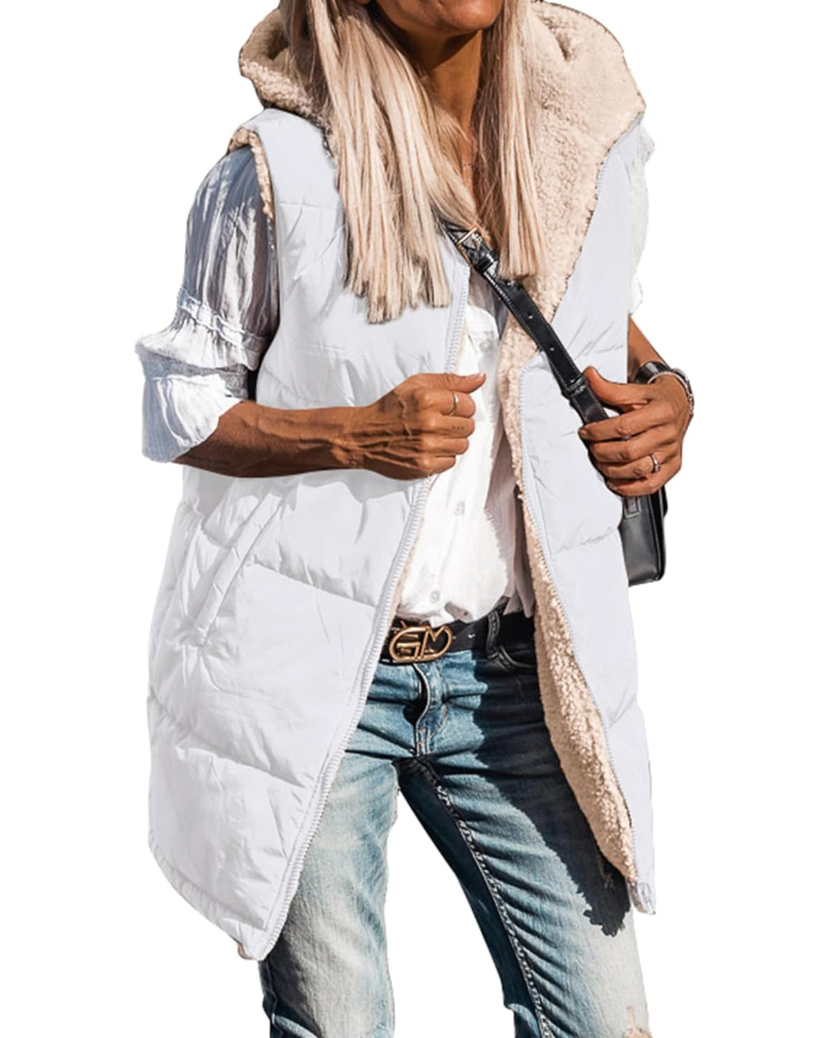 ✨Women's Sleeveless Hooded Reversible Fleece Jacket Zip Up Coat Outerwear Vests