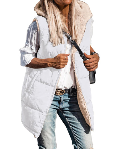 ✨Women's Sleeveless Hooded Reversible Fleece Jacket Zip Up Coat Outerwear Vests