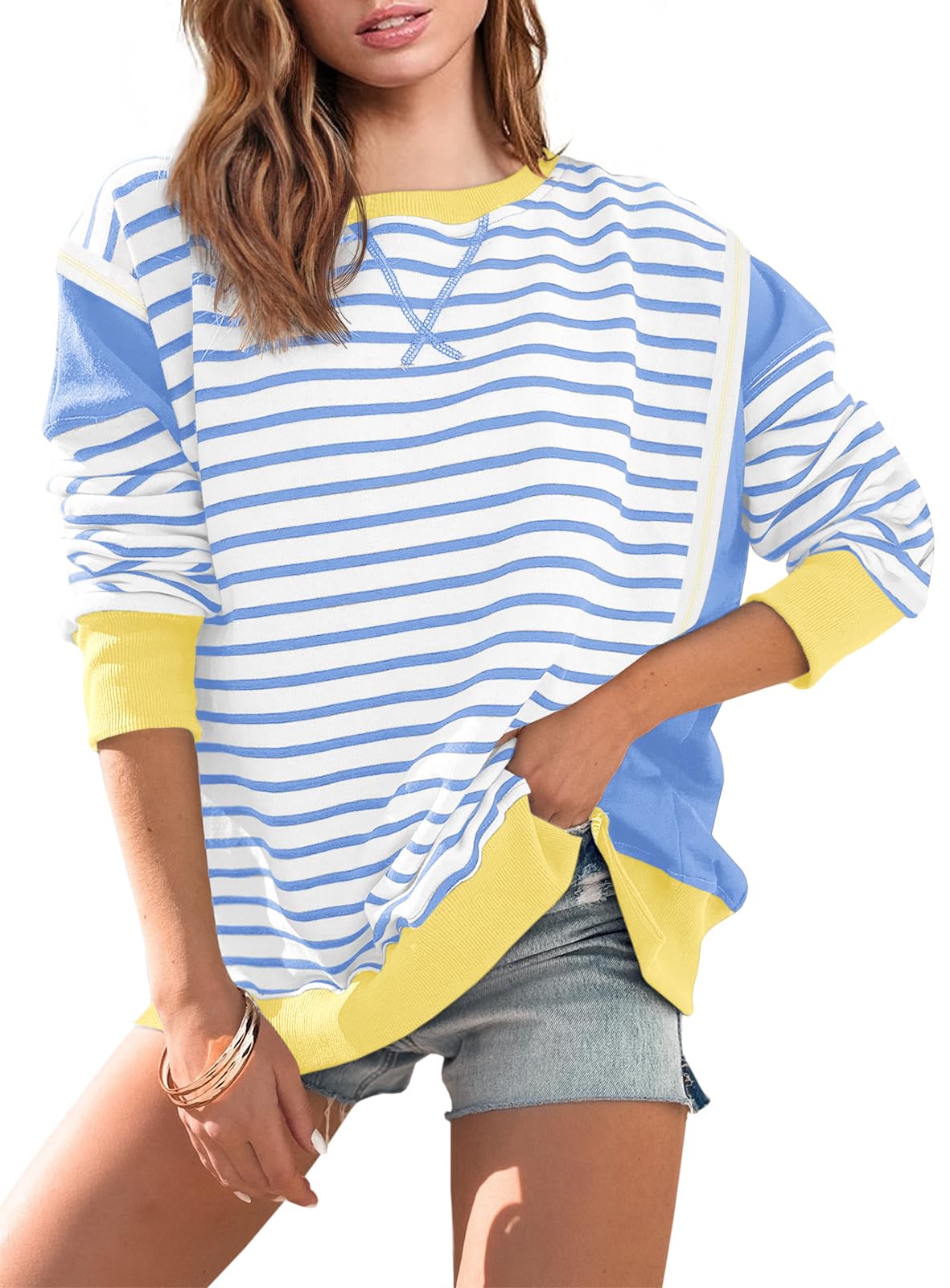 Striped Color Block Oversized Sweatshirt