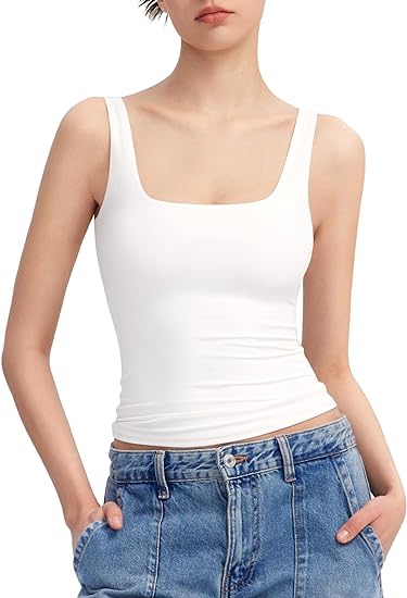 ⏰HOT SALE Women's Square Neck Tank Sleeveless Double Lined Basic Top （BUY 2 FREE SHIPPING)