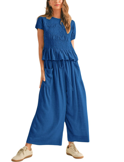 ✨Women's Pleated Top Wide Leg Pants Set with Pockets