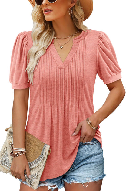 ✨Women's V-neck Loose Pleated Short-sleeved Waist Top