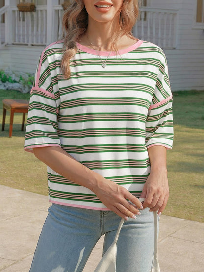 Womens Oversized Striped T-Shirts Summer Casual Color