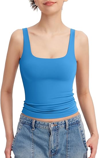 ⏰HOT SALE Women's Square Neck Tank Sleeveless Double Lined Basic Top （BUY 2 FREE SHIPPING)