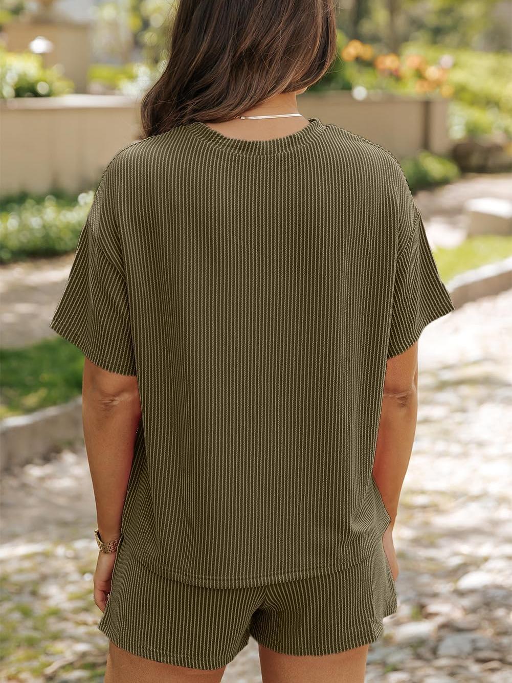 ✨Women's Ribbed Textured Knit Loose Lounge Shorts 2 Piece Set