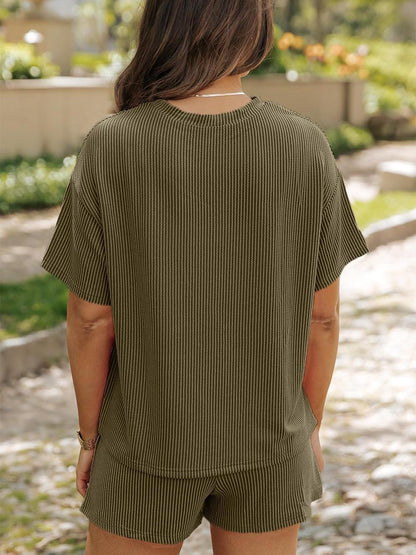 ✨Women's Ribbed Textured Knit Loose Lounge Shorts 2 Piece Set