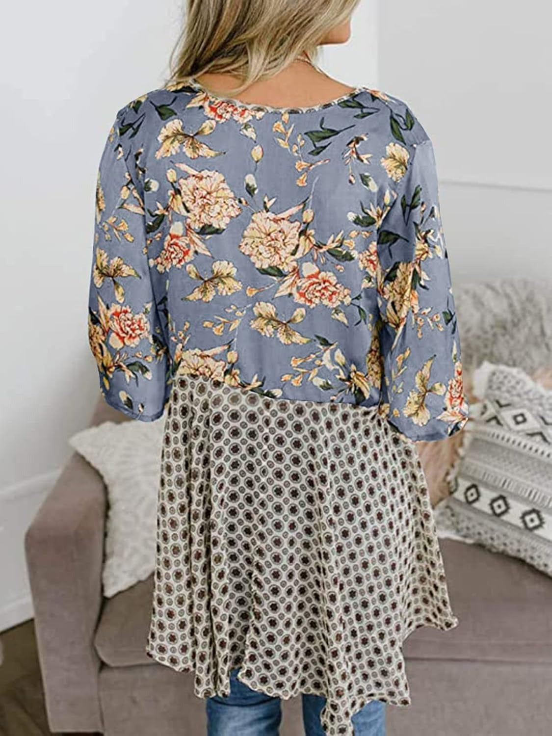 ⏰Hot Sale-Women's Floral Kimono Ruffle Sleeve Tie Cardigans Flowy Boho Loose Cover Ups