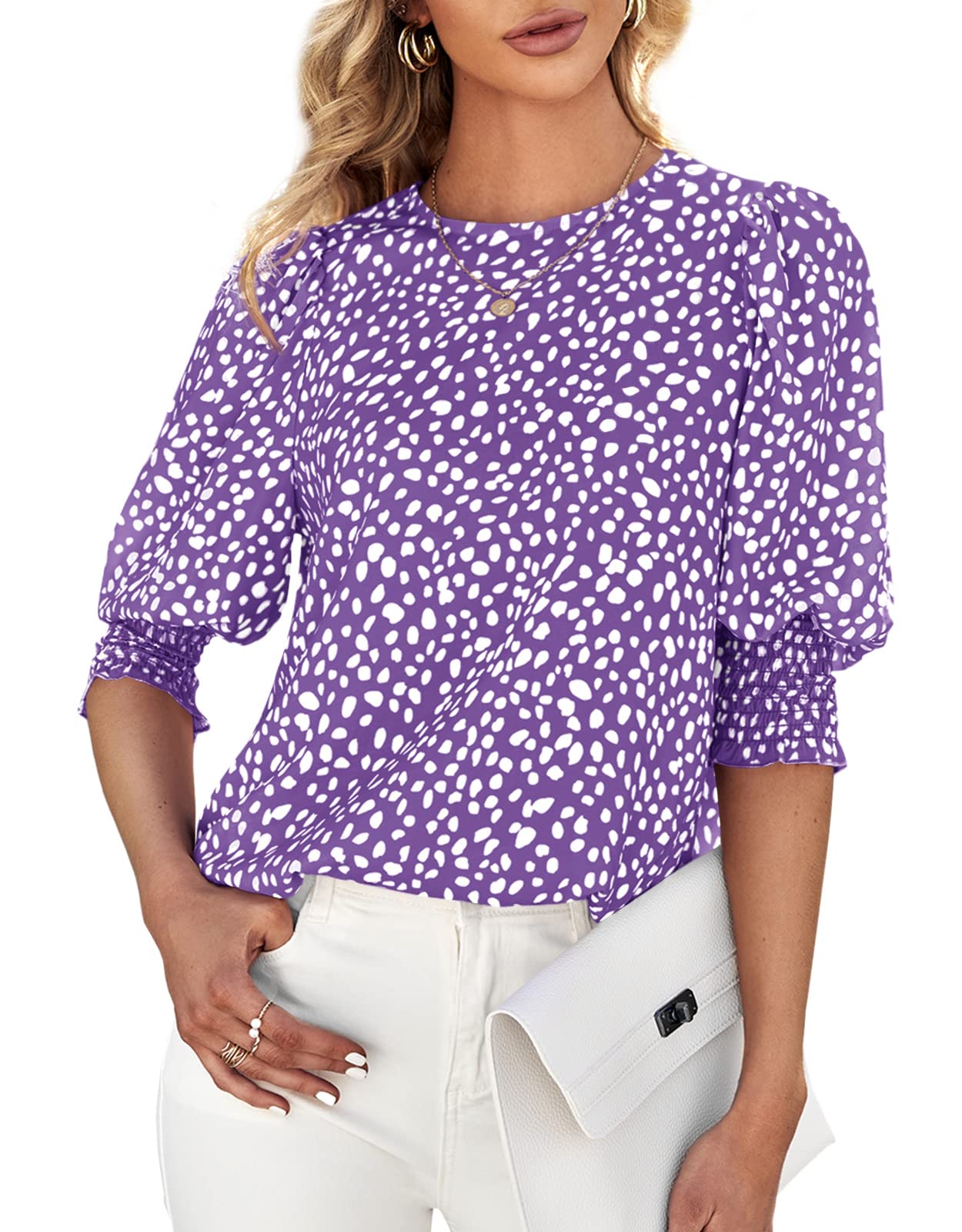 Women's Polka Dot Three-quarter Sleeve T-Shirt Top