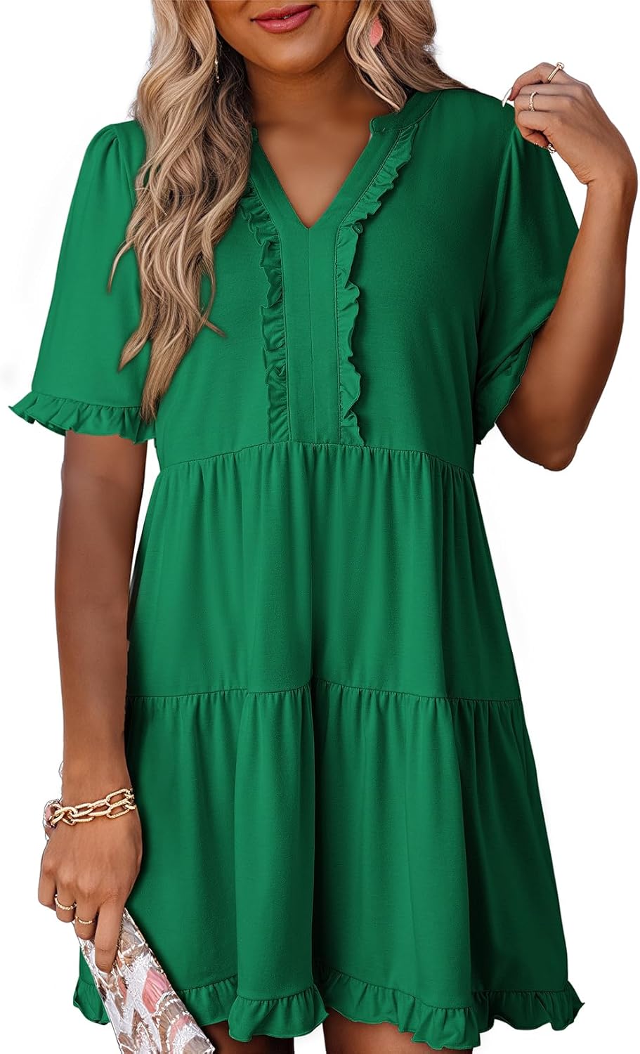 ✨Womens Dresses  V Neck Short Sleeve Casual A Line Flowy Swing Shift Dress