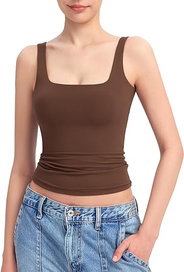 ⏰HOT SALE Women's Square Neck Tank Sleeveless Double Lined Basic Top （BUY 2 FREE SHIPPING)