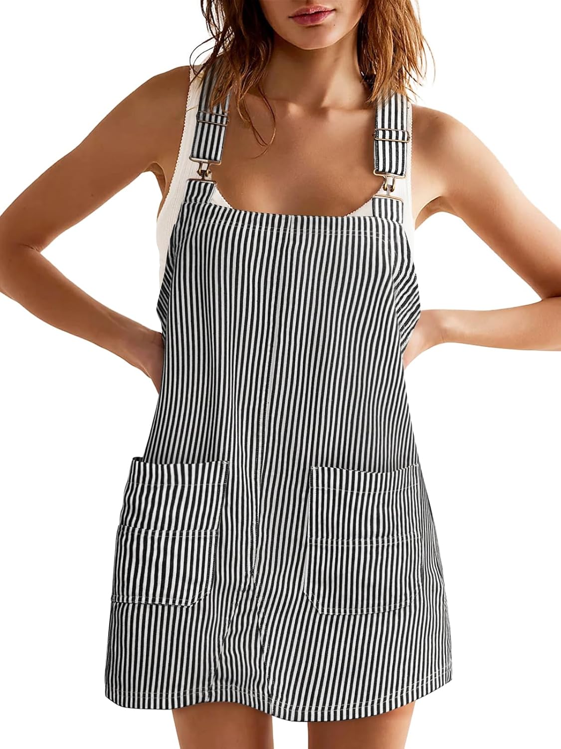 Women's Summer Adjustable Strap Striped Overall Dress