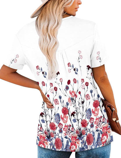 ⏰Hot Sale-Women's Summer Printed Pleated Crew Neck Tee