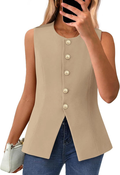 ✨Women's Round Neck Elegant Sleeveless Button-Down Blazer Top