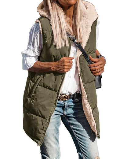 ✨Women's Sleeveless Hooded Reversible Fleece Jacket Zip Up Coat Outerwear Vests