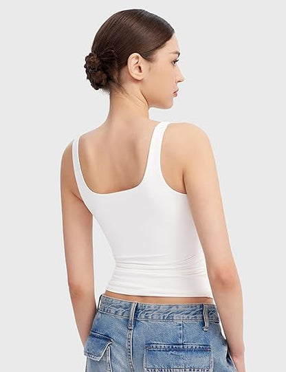 ⏰HOT SALE Women's Square Neck Tank Sleeveless Double Lined Basic Top （BUY 2 FREE SHIPPING)