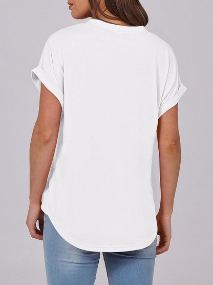 ✨Women's V Neck Button Casual Loose Fit Short Sleeve Henley Tops