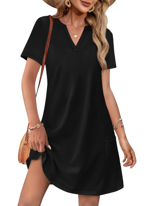 Women Casual V Neck Hawaiian Midi Dress With Pockets