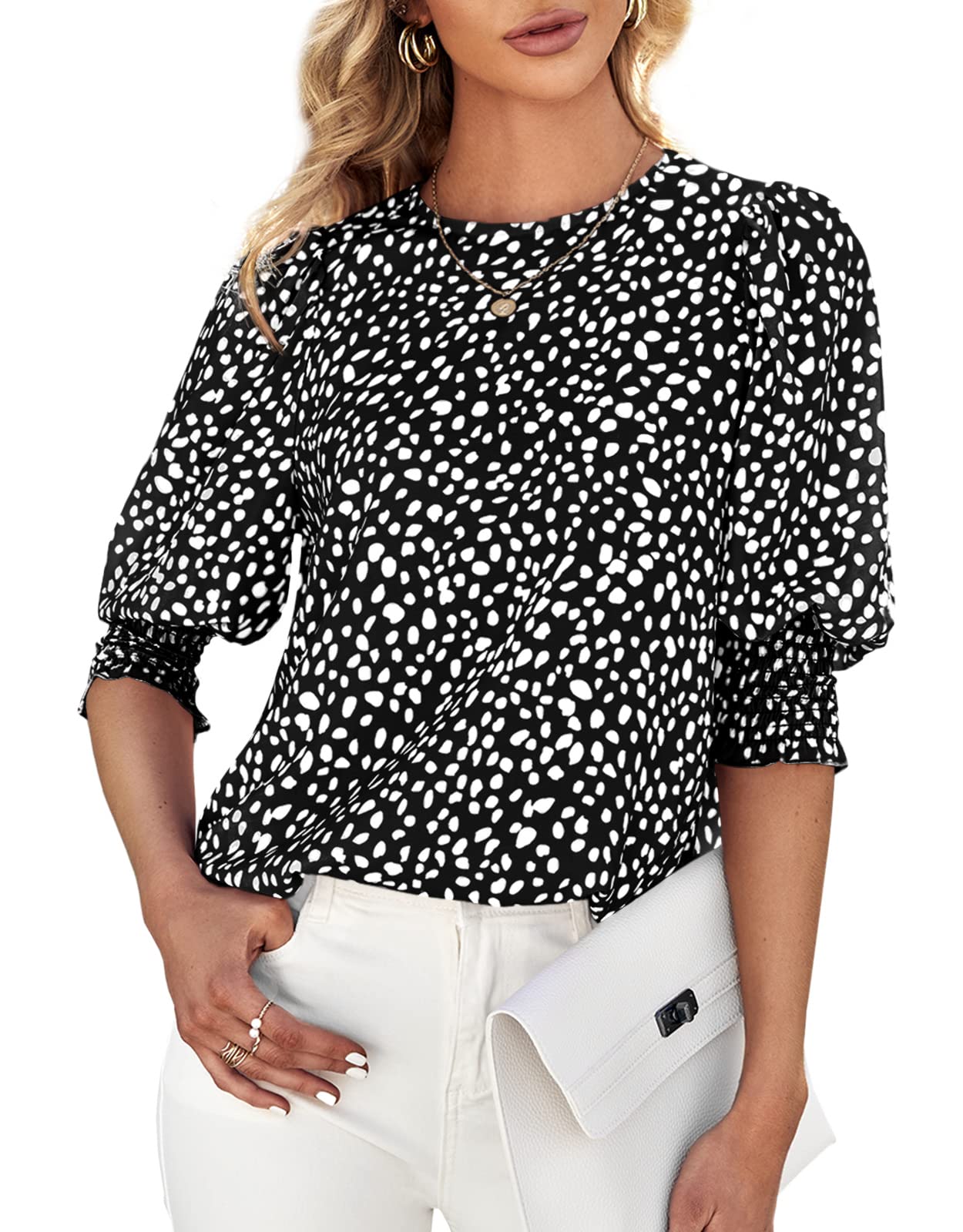 Women's Polka Dot Three-quarter Sleeve T-Shirt Top