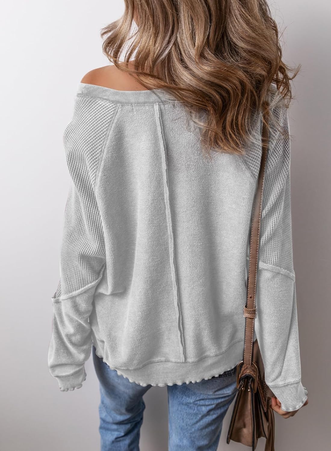 ✨Womens Crewneck Long Sleeve Waffle Knit Sweatshirt