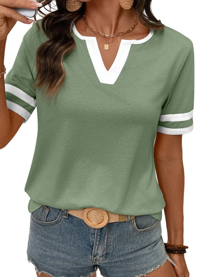 ⏰Hot Sale-Women's Casual Colorblock V-neck T-Shirt