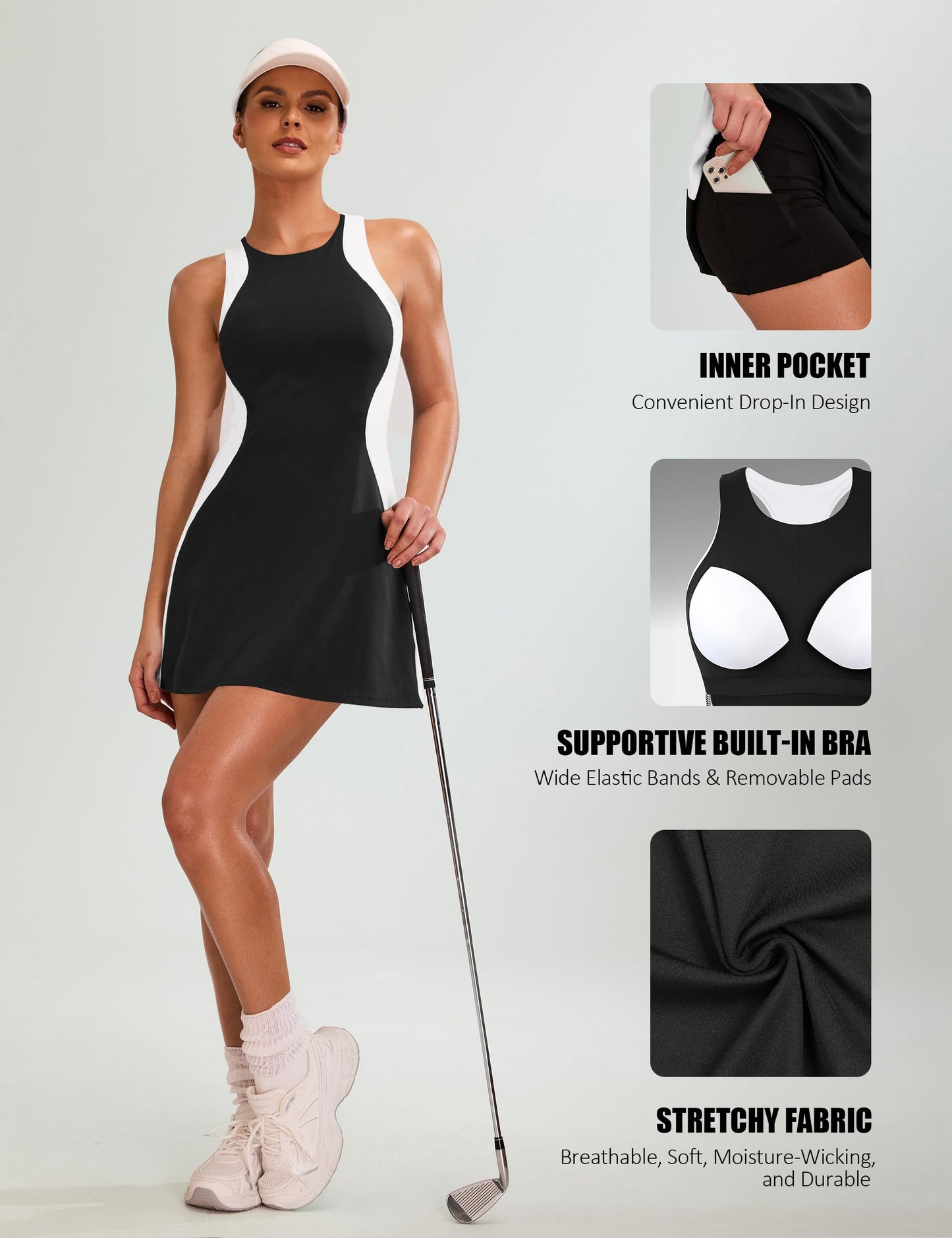 ✨Women Tennis Dress Casual Athletic Color Block Outfit Racerback Golf Separate Shorts