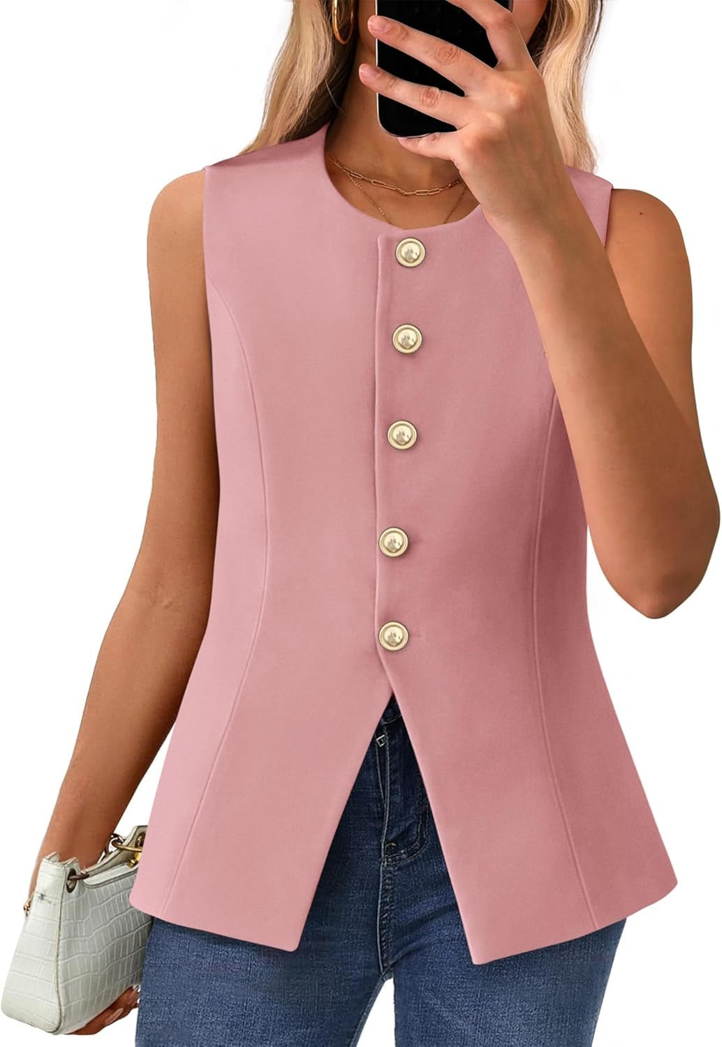 ✨Women's Round Neck Elegant Sleeveless Button-Down Blazer Top