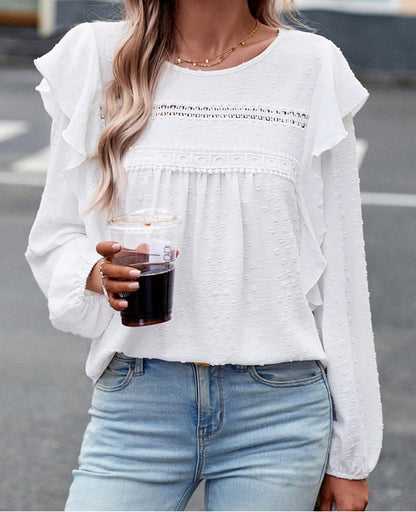 Women's Swiss Polka Dot Babydoll Top With Ruffles