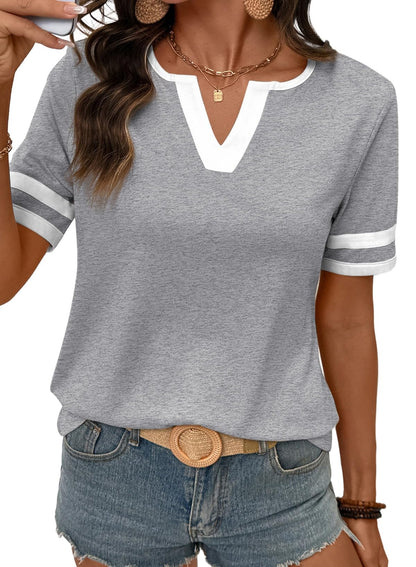 ⏰Hot Sale-Women's Casual Colorblock V-neck T-Shirt