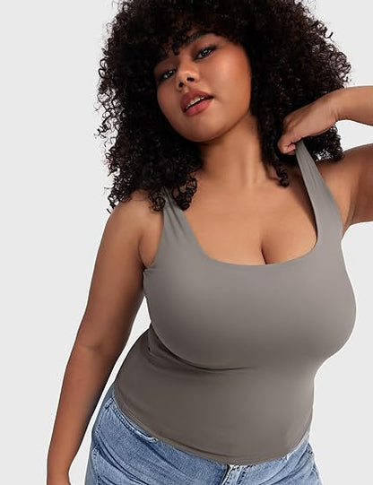 ⏰HOT SALE Women's Square Neck Tank Sleeveless Double Lined Basic Top （BUY 2 FREE SHIPPING)