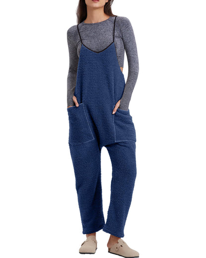 ✨Womens Fleece Overalls Loose Fit Adjustable Strap Jumpsuits Warm Fashion Work Outfits