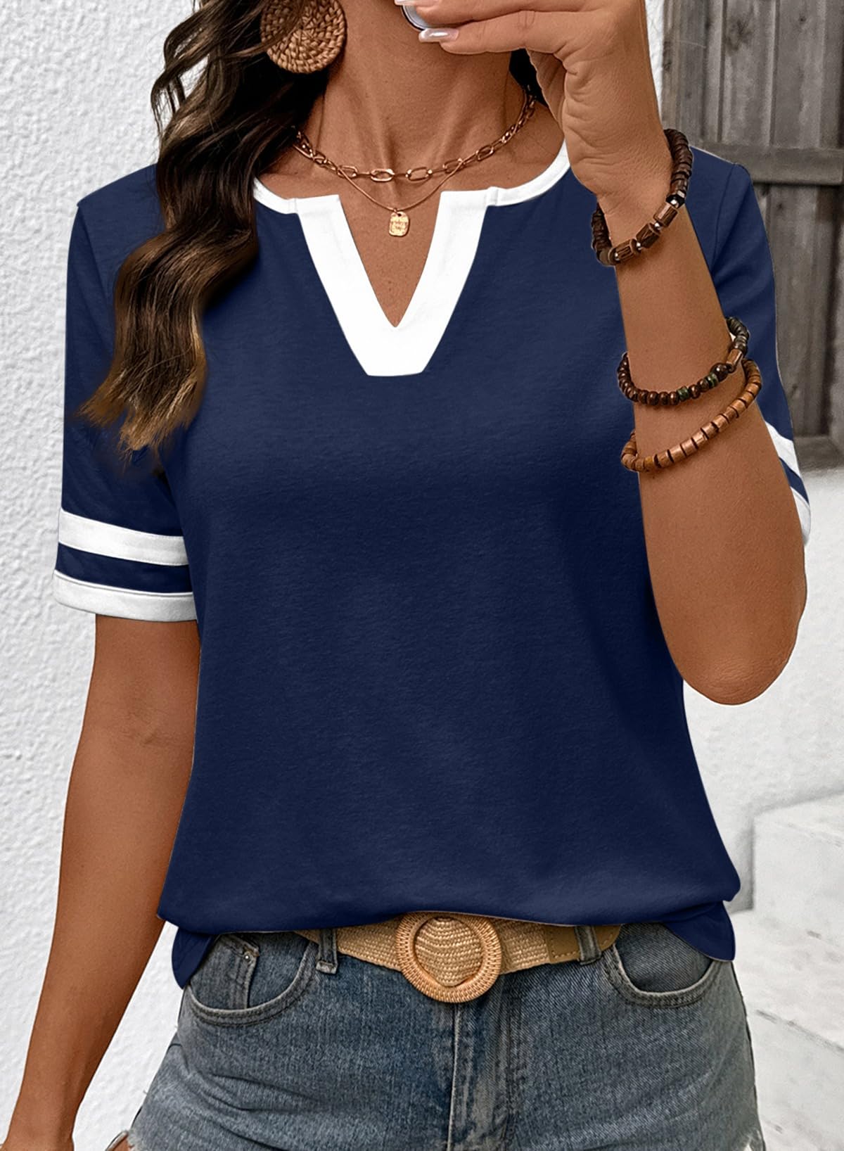 ⏰Hot Sale-Women's Casual Colorblock V-neck T-Shirt