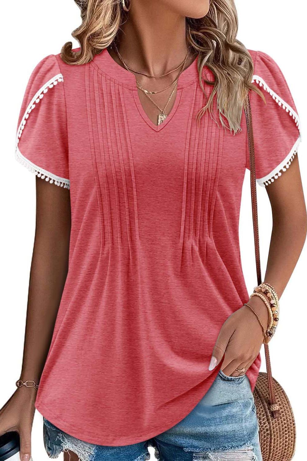 ✨Women's Cute Fringe Cuff Casual Short Sleeve Printed & Solid Tops
