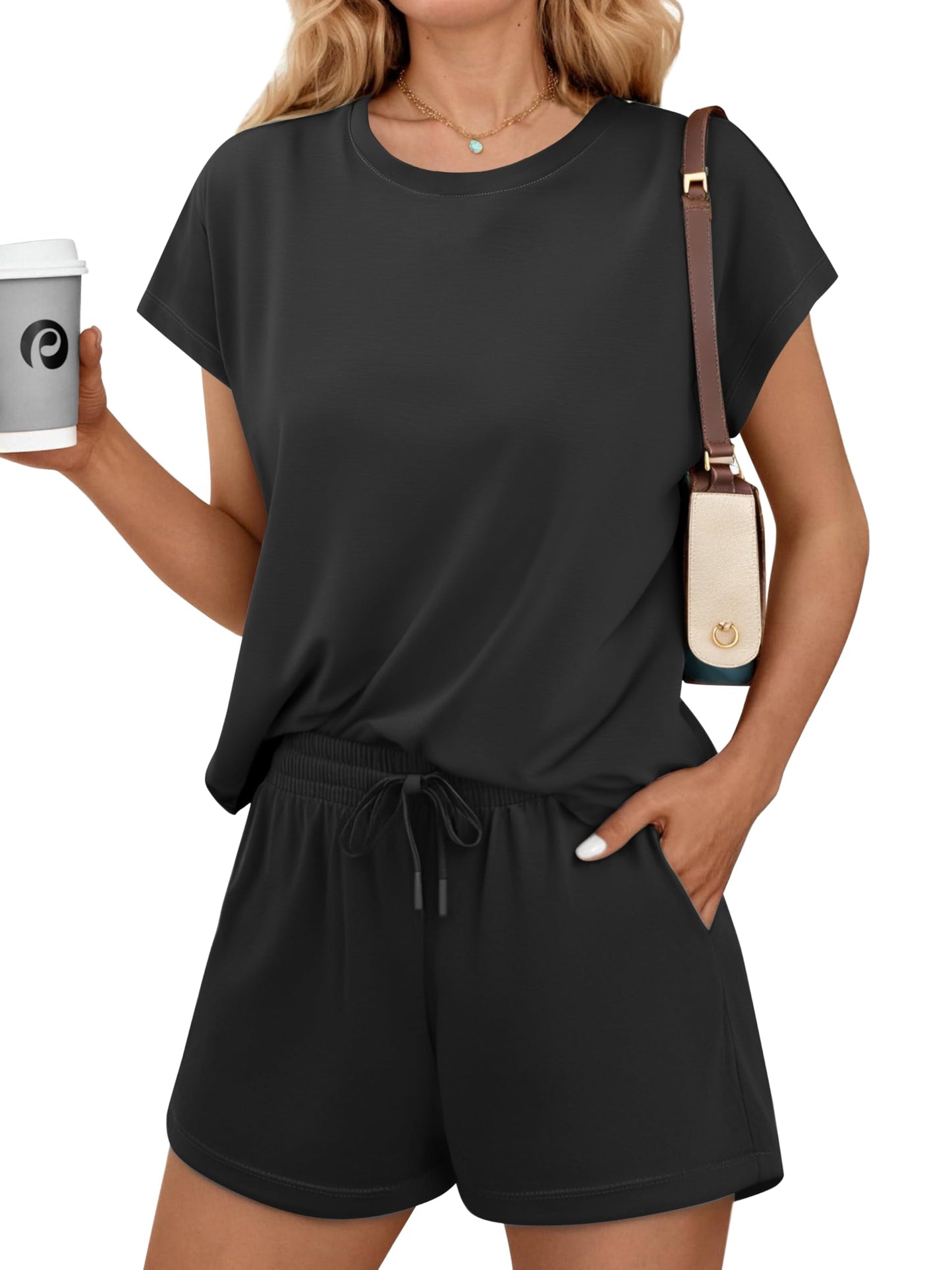 Womens Summer Crewneck Matching Shorts Lounge Set