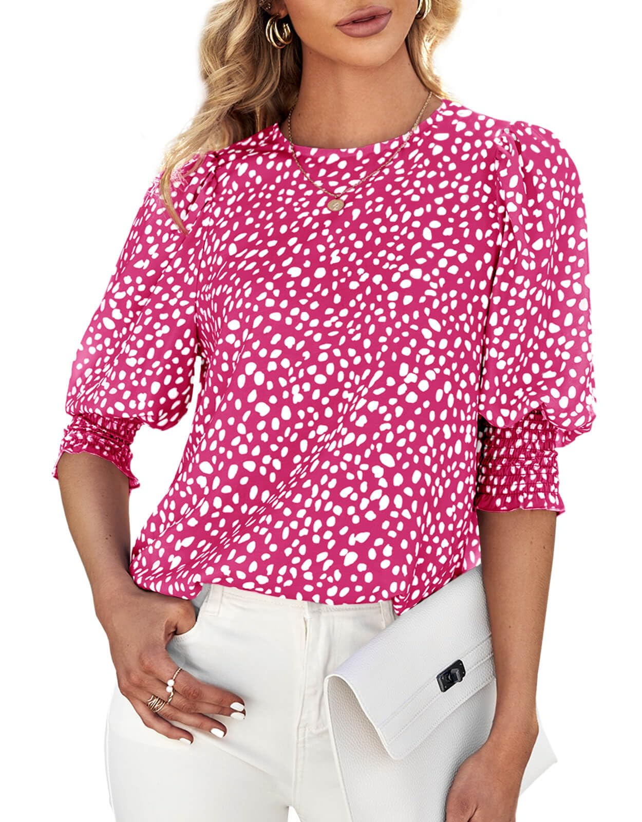Women's Polka Dot Three-quarter Sleeve T-Shirt Top