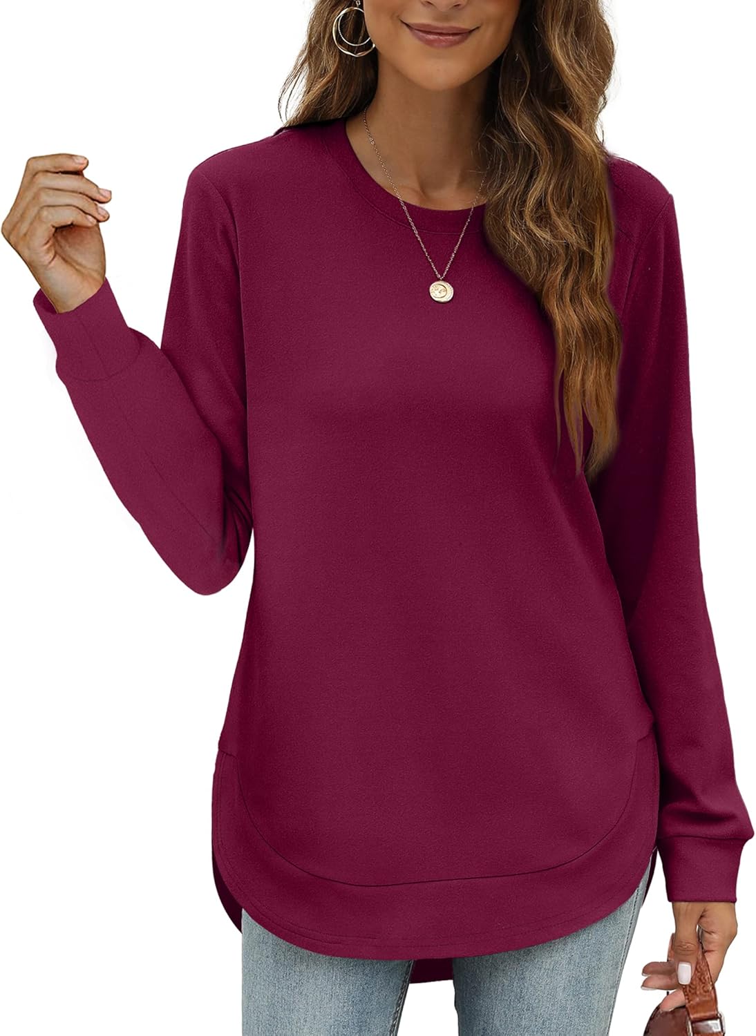 Women's Sweatshirt Crewneck Curved Hem(Buy 2 Free Shipping)