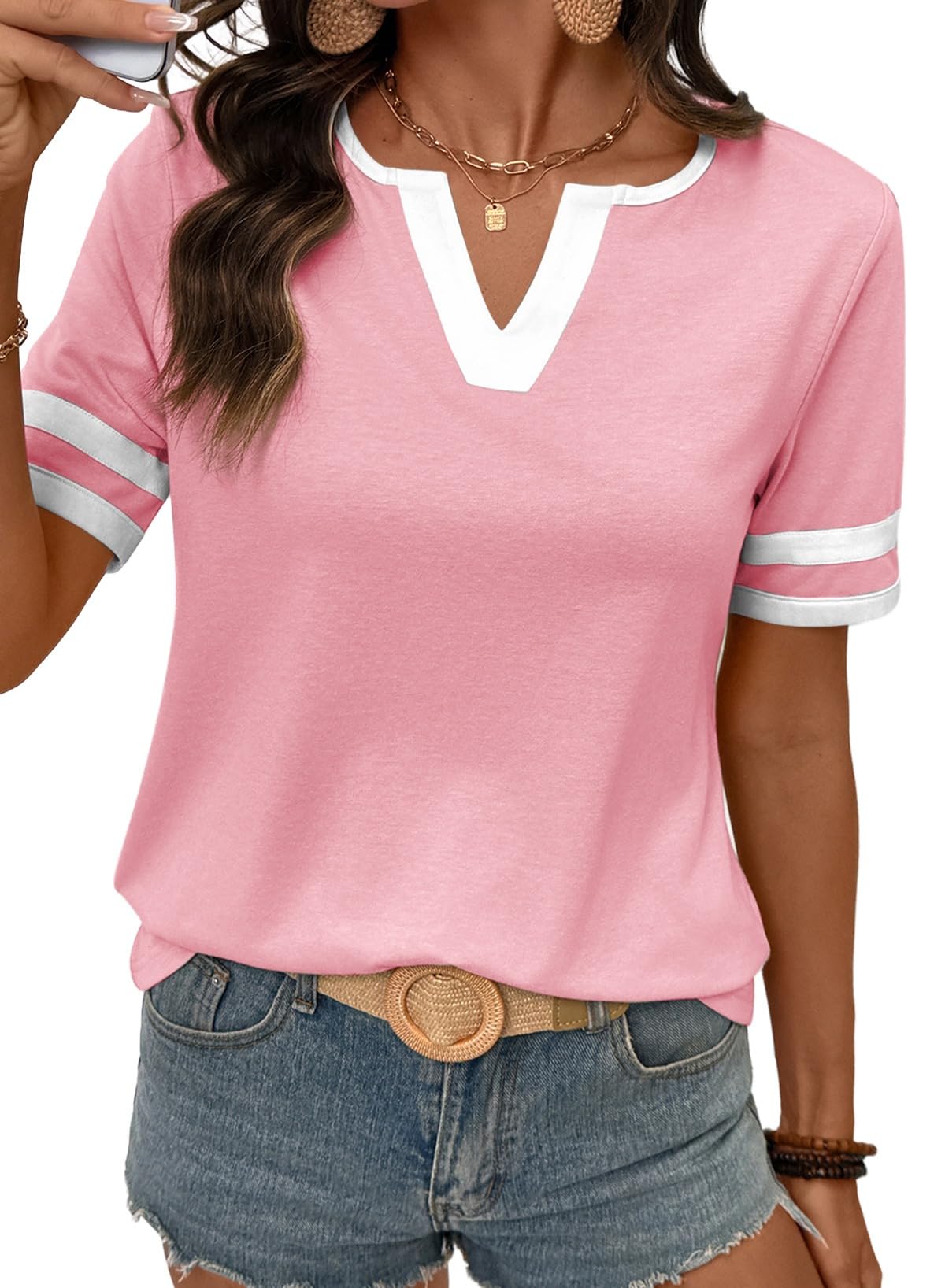 ⏰Hot Sale-Women's Casual Colorblock V-neck T-Shirt
